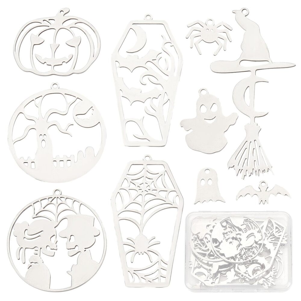 4662 1 Box 20Pcs Halloween Charms Stainless Steel Spider Charms Skull Charm